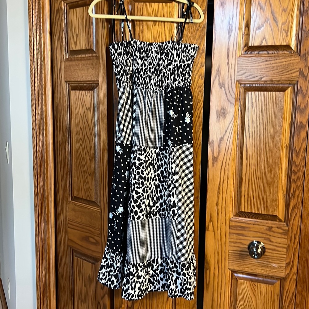 Tie strap midi patchwork dress